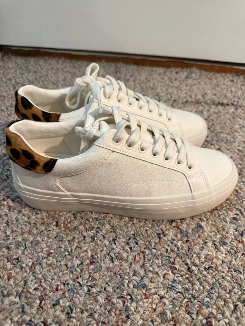 Zara White Low-Top Sneakers with Leopard Heel Patch